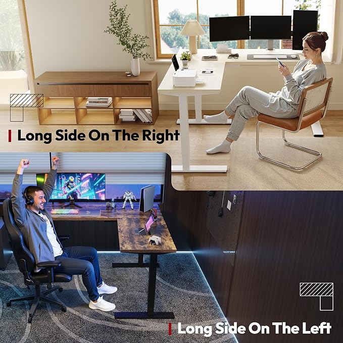 SANODESK L Shaped Standing Desk Adjustable Height, Electric Corner Standing Desk, 63 x 55 inch Sit Stand Computer Table with Splice Board, Maple