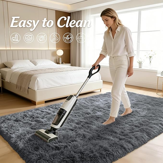 OLANLY 6x8 Machine Washable Large Area Rugs for Living Room, Bedroom, Soft Fluffy Shaggy Bedside Rug, Indoor Floor Carpet for Kids Girls and Boys, Dorms, Nursery, Home Decor Aesthetic, Grey