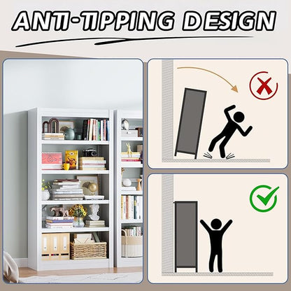 5-Tier Metal Bookshelf, 69" Tall White Bookcase with Adjustable Shelves, Heavy Duty Deep Book Shelves, Display Storage Shelving for Living Room, Home Office, Library, Bedroom