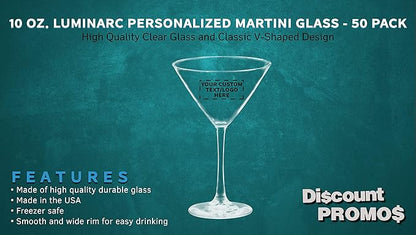 Custom Martini Glasses by ARC 10 oz. Set of 50, Personalized Bulk Pack - Perfect for Hotel, Bar, Restaurant or Lounge - Clear