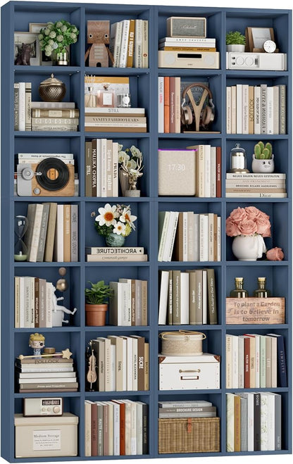 FOTOSOK 71'' Tall Bookshelf Set of 2, 7 Tier Large Bookshelf with Adjustable Shelves, Wide Bookcases and Bookshelf, DVD/CD Media Tower Storage, Cube Book Shelf Display Storage Cabinet, Blue
