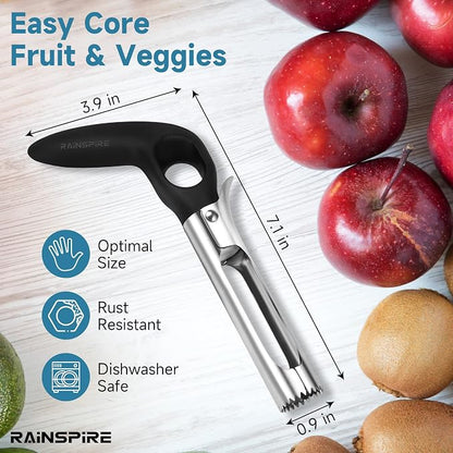 Upgraded Handle Premium Apple Corer Tool, Ultra Sharp, 304 Stainless Steel, Dishwasher Safe, Serrated Blades for Easy Coring, Black