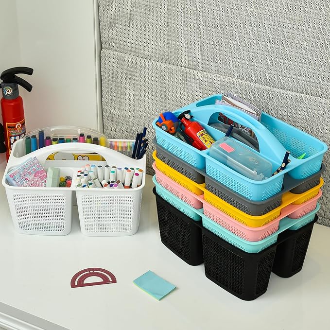 Plastic White Shower Caddy Basket, Divided Cleaning Portable Shower Basket with Handle Compartments Storage Organizer for Bathroom, College, Kitchen, Dorm Room Essentials