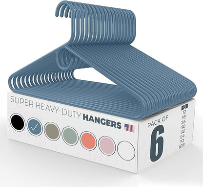 Neaties Super Heavy Duty Clothes Hangers 6 Pack – Made in The USA - 10lb Capacity, Thick Plastic Hangers for Pants, Coats, Jackets, Jeans and Adult Clothing – Blue