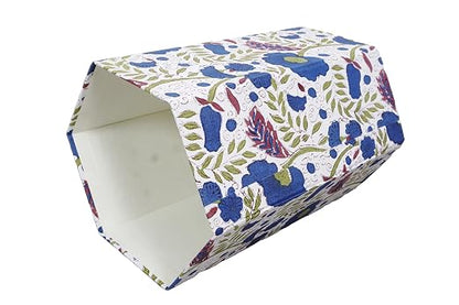 Generic 3.3 Gallon Cotton Hand Block Printed Paper Waste Basket |Small Decorative Trash Can for Housewarming Gifts in Living Room, Bedroom, Bathroom | Eco-Friendly, Plastic-Free (1, WHITE BLUE GREEN)