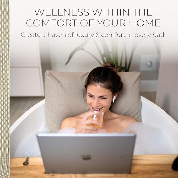 BADESOFA® Luxury Bath Pillow S - Ultra Comfortable & Quick-Drying Bath Back Pillow - Washable Full Body Bath Pillow for Bathtub - Therapeutic Head and Neck Support - Luxury Spa Cushion in Beige