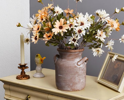 Quoowiit Ceramic Rustic Farmhouse Vase, Distressed Decorative Flower Vases for Home Decor, Ideal Shelf Decor, Brown Boho Vase for Living Room Bedroom Kitchen Office Decor Centerpiece Table Decorations
