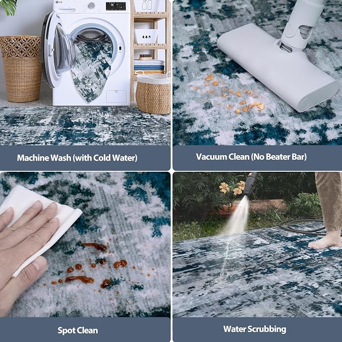 5x8 Area Rugs for Living Room Rug Washable: Abstract Rug for Dining Room Bedroom Carpet Non Slip 5 by 8 Indoor Modern Nursery Home Office Navy Grey
