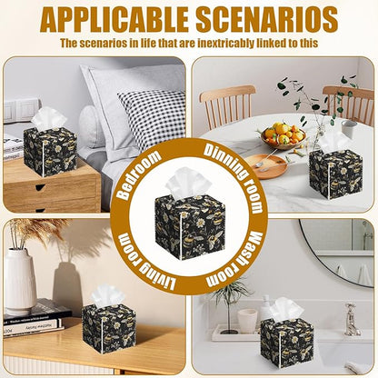 Honeybee White Daisy Tissue Box Cover 2PCS, Leather Tissue Box Holder Square Facial Paper Case Tissue Box Cube Organizer for Bathroom Bedroom Desk Office