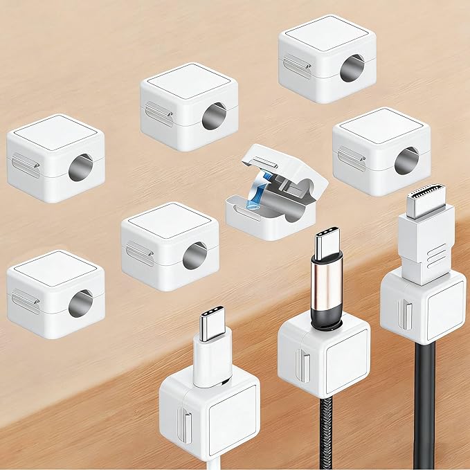 2026 Upgraded Cord Organizer, 10 Pack Magnetic Cable Management, Cord Holder for Desk, Adhesive Cable Clips Wire Keeper for Nightstand, Home, Office, Desktop, Car, Wall (White)