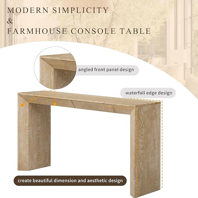 Modern Entryway Console Table 60-Inch Entryway Sofa Table with 2 Hidden Storage Drawers for Living Room Entrance Hallway Furniture, Easy Assembly (Natural)