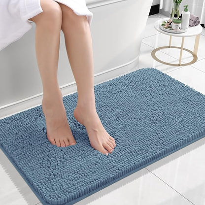 OLANLY Bathroom Rugs 30x18, Extra Soft Absorbent Chenille Bath Rugs, Rubber Backing Quick Dry, Machine Washable Bath Mats for Bathroom Floor, Tub and Shower, Home Decor Accessories, Airy Blue