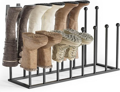 pickpiff Free Standing Shoe Racks - Black Metal Boot Rack Organizer Tall Boots for Dorm Room, Closet, Entryway, Bedroom, Patio Outdoor, Hallway, Black, Shoe Storage Fit for 8 Pairs