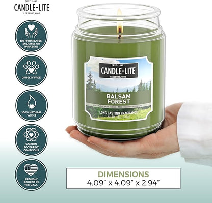 Candle-lite Fall Scented Candles, Balsam Forest Fragrance, 18 oz Jar, Proudly Poured in USA, Aromatherapy Candle, Single-Wick with 110 Hours of Burn Time, Perfect for Creating a Refreshing Ambiance