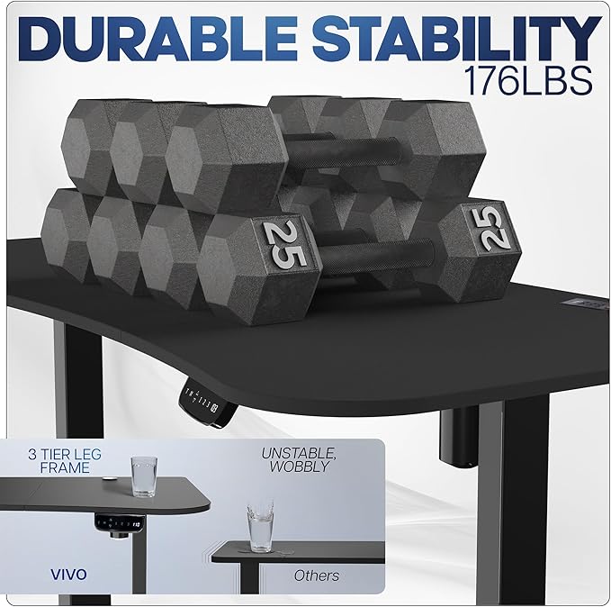 VIVO Electric 63 x 32 in Standing Desk with Built-in Power Strip, Touch Screen Adjustment, 220 lb Frame Support, 2E Series, Black Top Black Frame, DESK-KIT-2EBAC