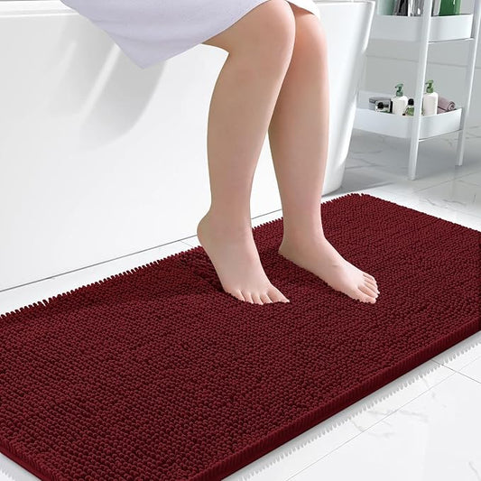 OLANLY Large Bathroom Rugs 50x30, Extra Soft Absorbent Chenille Bath Rugs, Rubber Backing Quick Dry, Machine Washable Bath Mats for Bathroom Floor, Tub and Shower, Home Decor Accessories, Burgundy