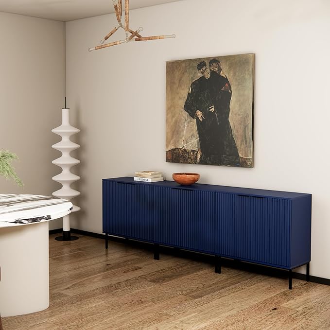 Fluted Sideboard, Buffet Cabinet with Storage, Wooden with Doors and Shelves, Accent Cabinet for Living Dining Room, Entryway