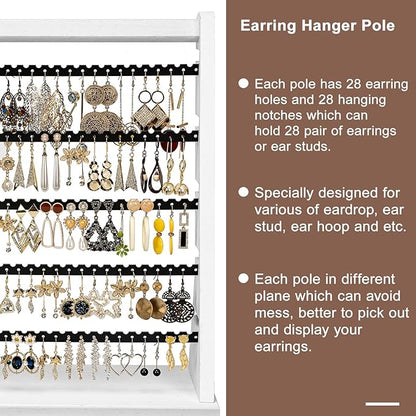 Poyilooo Earring Holder Organizer, Rustic Wood Earring Holder Stand, 5 Layer Jewelry Holder Organizer with 270 Earring Tree Holes Display Rack for Stud Earings & Hoop Earrings, Gifts for Women