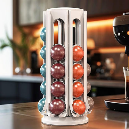Deco Brothers VertuoLine Pod Holder, 360° Turntable Rotating Pod Carousel Organizer Compatible for Nespresso Pods, White