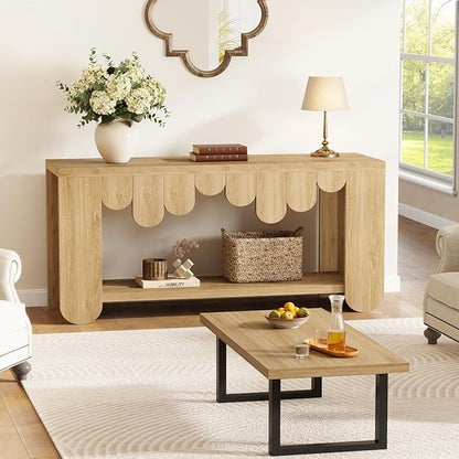 IBF 63” Long Console Table, Farmhouse Wood Entryway Table with Storage Shelf, 2-Tier Sofa Table Behind Couch for Home Living Room, Modern Rectangular Entry Table for Hallway Entrance Foyer, Oak