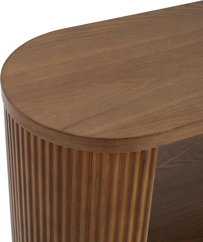 Merax Modern Entryway Console Table with Triple-Tier Storage, Slim Sofa Table with Open Shelf & Elegant Wood Grain, Multi-Functional Hallway Table for Living Room, Brown