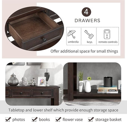 Console Table Hallway Sofa Entryway Side Table 63" Long Furniture with 4 Drawers and Bottom Shelf for Living Room Home Decor (Espresso)