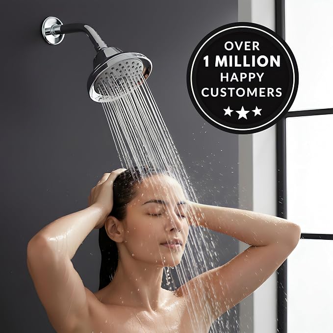 Aqua Elegante Massage Shower Head With Mist - High Pressure Boosting, Adjustable Massaging Rainfall Showerhead For Low Flow Showers With Water Saving Nozzles - 1.8 GPM - Polished Chrome