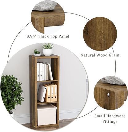 Cube Storage Organizer Bookcase, 3 Tier Decorative 11 inch Open Back Cubical Shelf with Thickened Border, Display Bookshelf for Living Room, Home Office, Sturdy Room (Brown, 3 Cube)