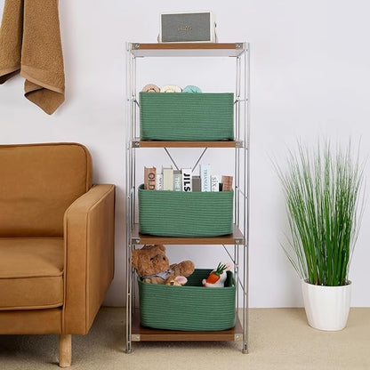 MiniArk Large Storage Baskets for Organizing, Closet Shelf Baskets for Clothes Blanket Towels, Baby Nursery, Toy Bins Box, Woven Rope Baskets, 17 x 13 x 7.5”, 4 Packs Green