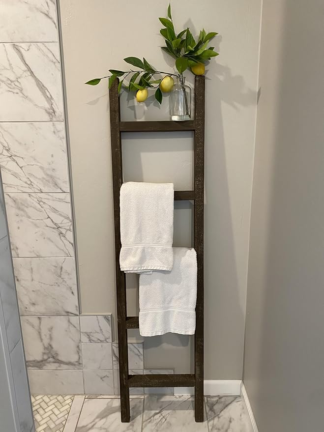 BarnwoodUSA Rustic Farmhouse Decorative Ladder - Our 6 ft Ladder can be Mounted Horizontally or Vertically and is Crafted from Upcycled Wood | No Assembly Required | Brown