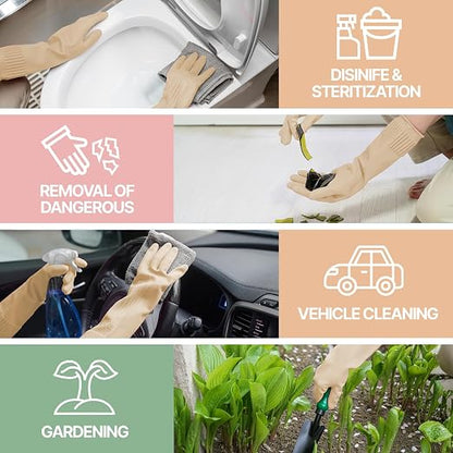 DABOGOSA Mamison 2 Pairs Reusable Waterproof Household Dishwashing Cleaning Rubber Gloves, Non-Slip Kitchen Glove (Ivory, Small (Pack of 2))