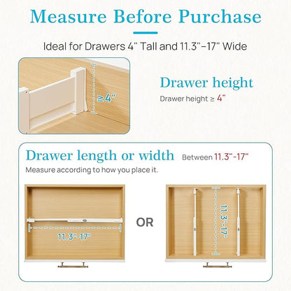 Vtopmart Drawer Dividers for Clothes 8 Pack, Adjustable 4" High Expandable from 11.3"-17" Dresser Drawer Organizer, Plastic Drawers Separators for Dresser, Baby Clothes, Kitchen and Office Storage