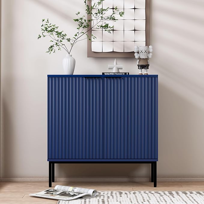 Fluted Sideboard, Buffet Cabinet with Storage, Wooden with Doors and Shelves, Accent Cabinet for Living Dining Room, Entryway