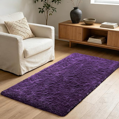 Shag Runner Rug for Bedroom Living Room 2x6 Upgrade Non-Slip Fluffy Soft Bedside Rugs,Purple Shaggy Purple Carpet for Livingroom Dorm Home Decor Aesthetic