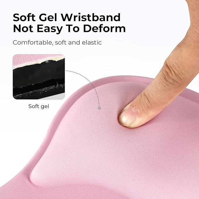 EooCoo Ergonomic Pink Mouse Pad with Gel Wrist Rest Support Middle Concave Design, Relieve Wrist Pain Mousepad, Wrist-Contoured Design for Carpal Tunnel Syndrome, Office Desk Accessories for Women