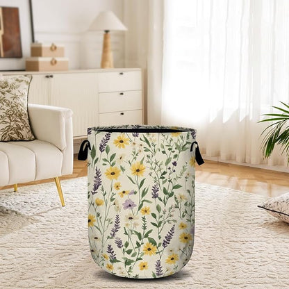 Daisy Lavender and Buttercups Laundry Basket, Laundry Hamper Collapsible Oxford Cloth with Handle Clothes Toy Storage Bin for Bathroom Laundry Room Bedroom 15.7 X 20 Inch