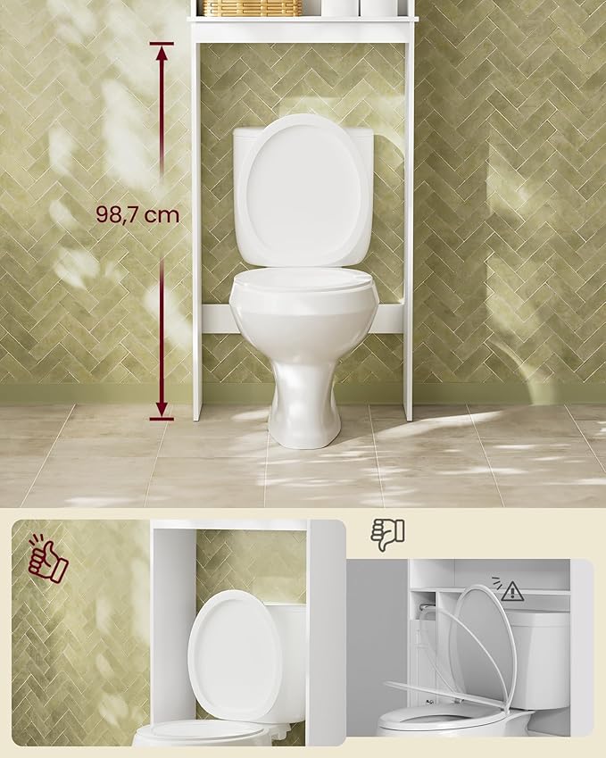 VASAGLE MAXE Collection - Over The Toilet Storage Cabinet, 23.6-Inch Wide Mid Century Modern Bathroom Organizer with Fluted Doors, Adjustable Shelf, Space-Saving, Cloud White UBTS028WB01S