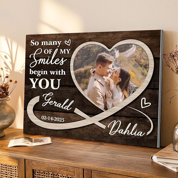 Love Signal Personalized Couple Canvas Wall Art Unique Custom Valentines Day, Anniversary, Wedding, Birthday Gift for Couples, Husband, Wife, Custom Name and Photo Wall Decor for Bedroom