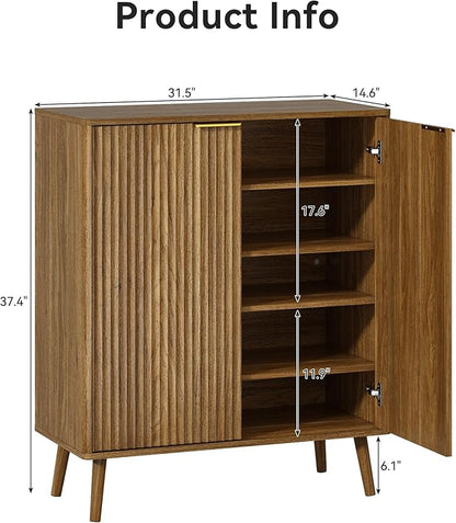 Fluted Shoe Cabinet with Doors Set of 2, 5-Tier Shoe Storage Cabinet with Adjustable Shelves, Wooden Freestanding Shoe Organizer Shoe Cabinet for Entryway,Hallway,Living Room, Natural Oak