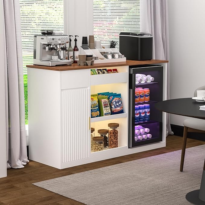 GDLF Snack Bar Cabinet with Fridge Space, White Coffee Bar and Beverage Station with Snack Storage and Display Shelves for Kitchen, Dining Room or Family Room, 51.2"