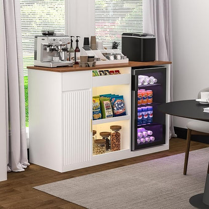 GDLF Snack Bar Cabinet with Fridge Space, White Coffee Bar and Beverage Station with Snack Storage and Display Shelves for Kitchen, Dining Room or Family Room, 51.2"