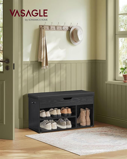 VASAGLE CUSTOS Collection - Storage Bench with Cushion, Shoe Bench, Padded Seat, Hidden Storage, Entryway, Hold up to 300 lb, 11.8 x 31.5 x 17.3 Inches, Ebony Black and Ink Black ULHS030B03