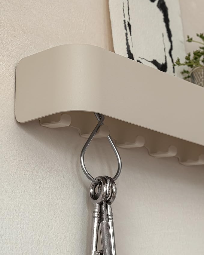 Kazai. Key Holder for Wall 'Tone' | Minimalist Key Hooks Design from Berlin | Modern Key Hanger with Metal Shelf | Key Hook Wall Mounted as Hallway Furniture | Taupe