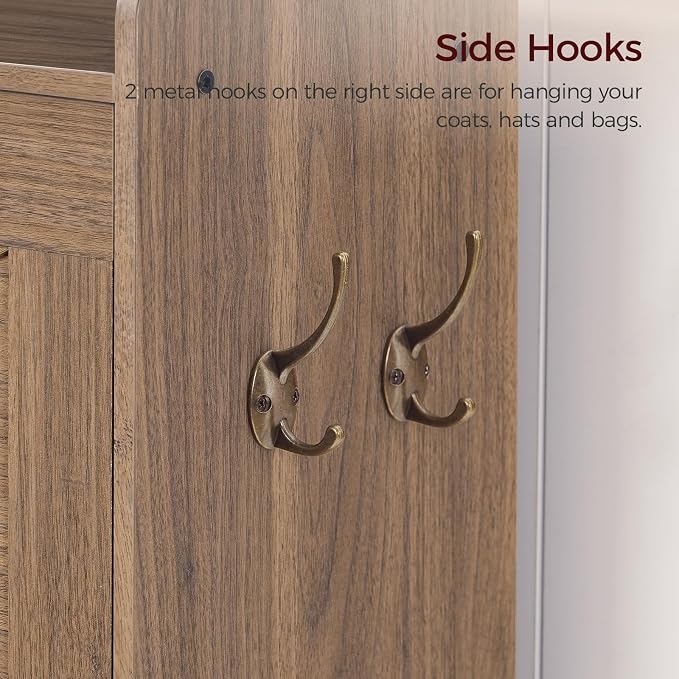 MAHANCRIS Shoe Storage Cabinet, Shoe Organizer with 2 Flip Drawers, Hidden Shoe Storage for Entryway, Freestanding Shoe Cabinet Organizer with Open Storages, Walnut SHWA9401