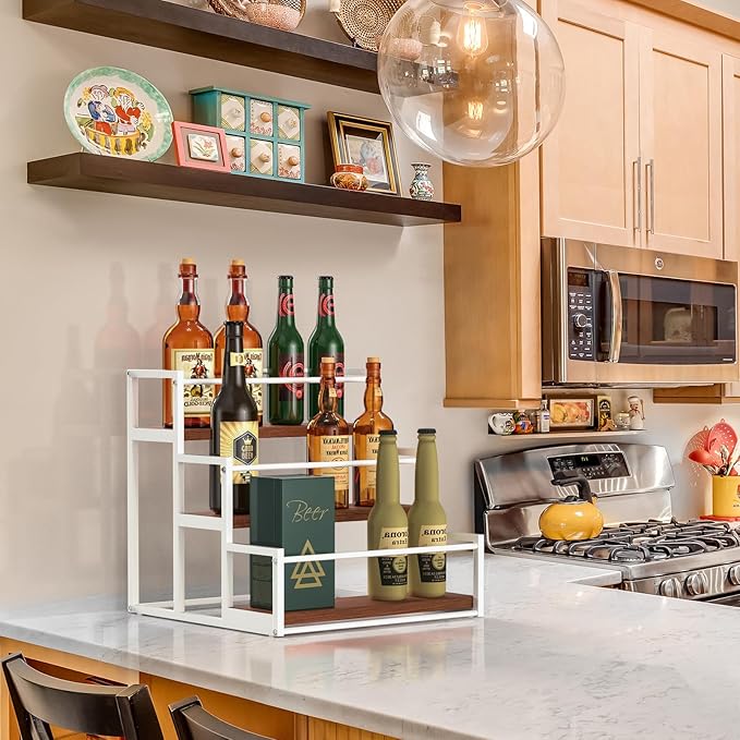 THYGIFTREE Coffee Syrup Rack Organizer 3-Tier 12 Syrup Bottles Holder Stand for Coffee Bar Station Storage Shelves for Syrup, Wine, Dressing for Kitchen Countertop, White