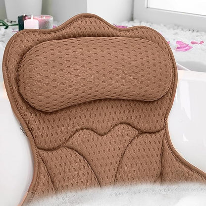 REEZEIVI Bath Pillows for Tub,Bath Pillow with 6 Non-Slip Suction Cups,Soft 4D Mesh Fabric,Bathtub Pillows for Tub Neck and Back Support,Extra Thick Luxury Bathtub Pillows,Brown