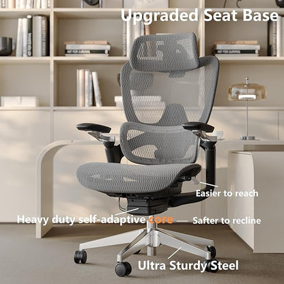 Ergonomic Office Chair with Adjustable 3D Lumbar Support, Big and Tall Mesh Home Desk Chair 5D Armrests, Executive Chair with 4D Headrest, 90-130°Tilt, BIFMA Certified, Model Zen (Grey)