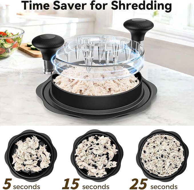 Ukeetap 10" Pro Chicken Shredder Tool Twist Large for Kitchen, BPA-Free Food-Safe Meat Grinder, Visible Chicken Breast Meat Shredder with Strong Anti-Slip Bottom & Ergonomic Handle, Black