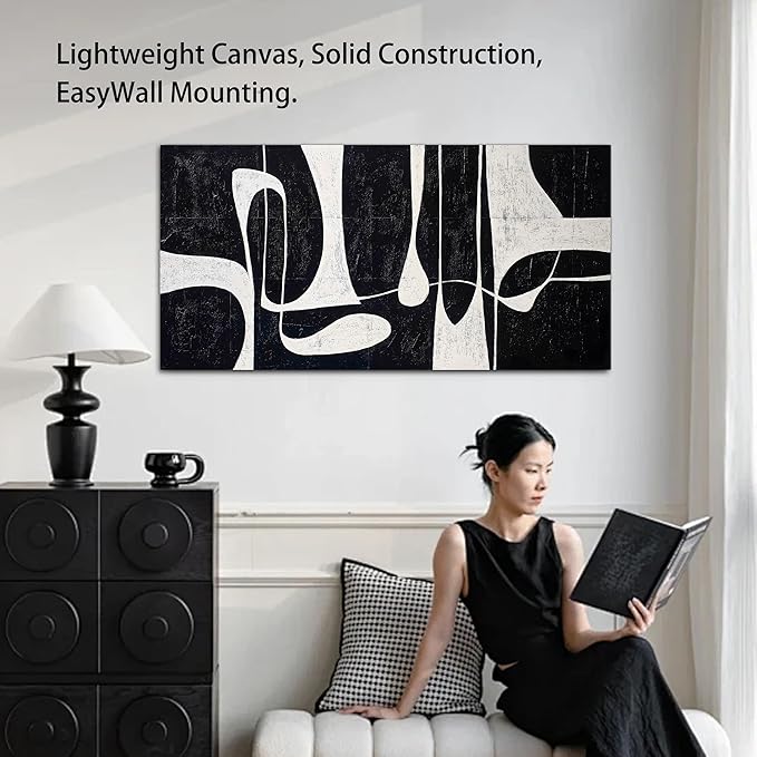 Tarfupth Black and White Abstract Wall Art for Living Room Minimalist Line Large Canvas Artwork for Bedroom Home Office Wall Decor Modern Canvas Prints 29"x58"