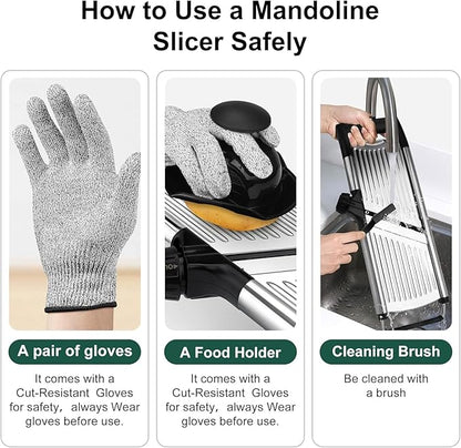 Mandoline Slicer for Kitchen, Adjustable mandoline food slicer， Stainless Steel vegetable slicer with a pair of Gloves